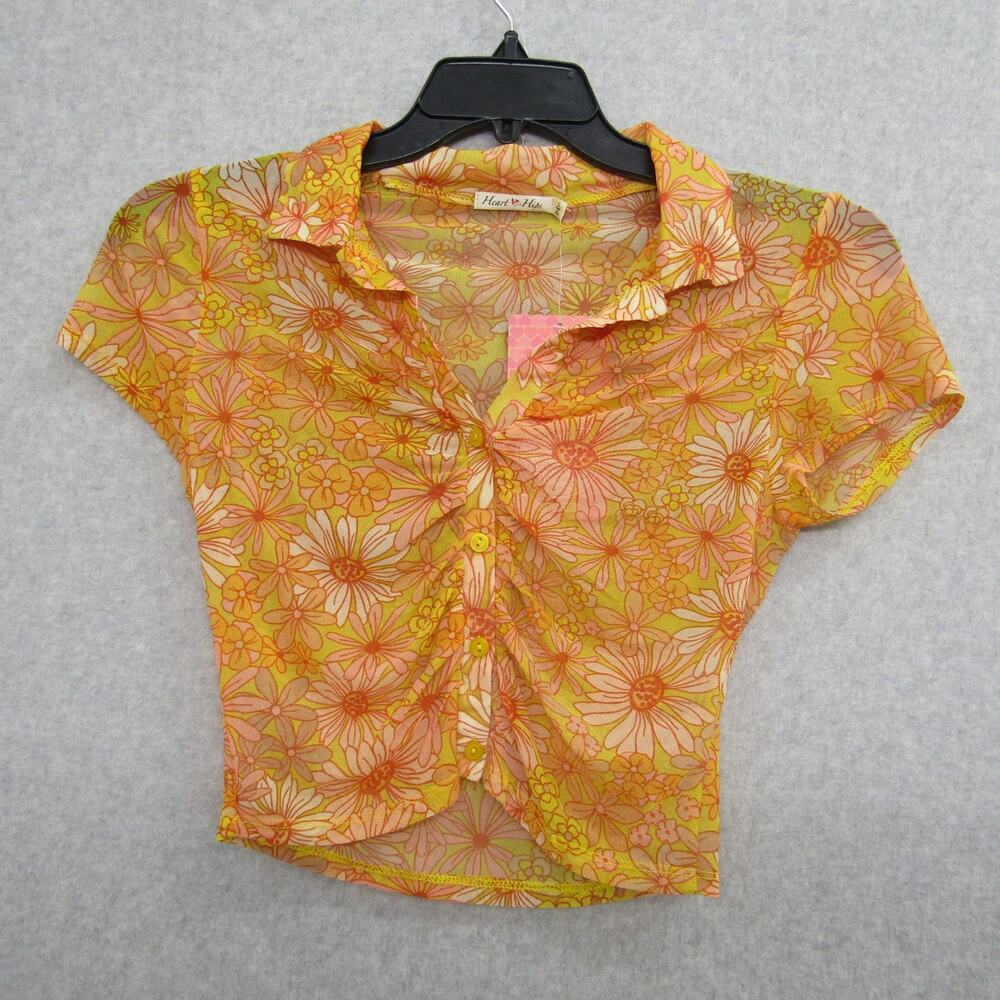 Heart Hips Womens Teen Large Yellow Orange Top Shirt Croptop Short Sleeve
